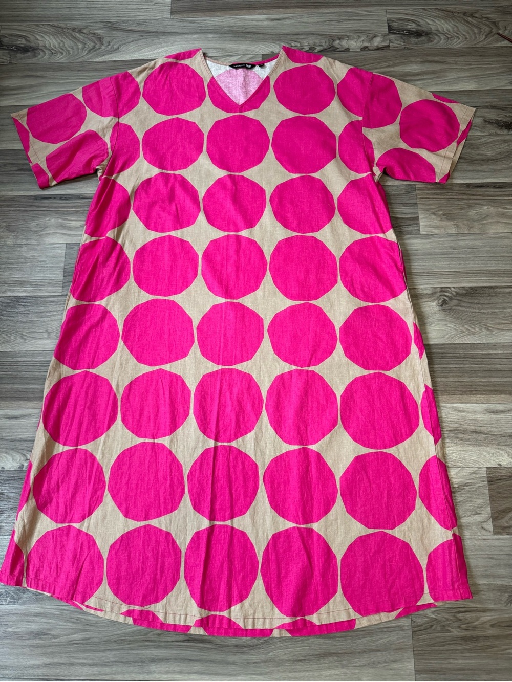 Uniqlo x Marimekko Linen Bled Kaftan Dress Polka Dot Size Medium Artsy Lagenlook